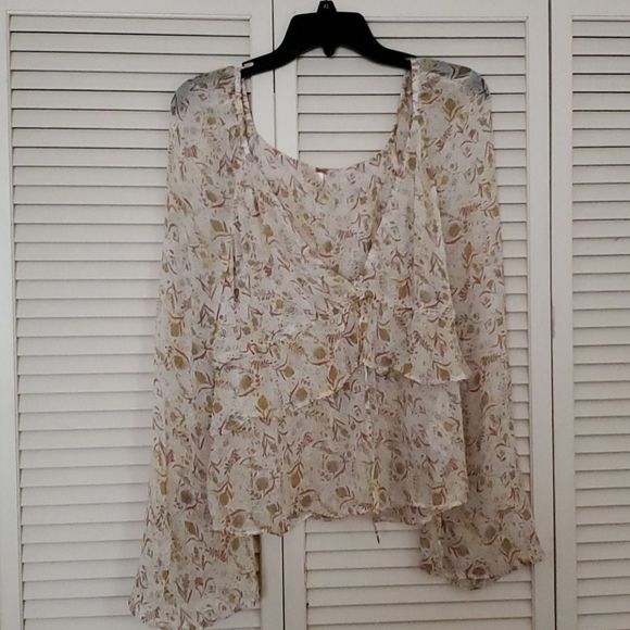 FREE PEOPLE creme sheer floral ruffle top - Picture 1 of 7
